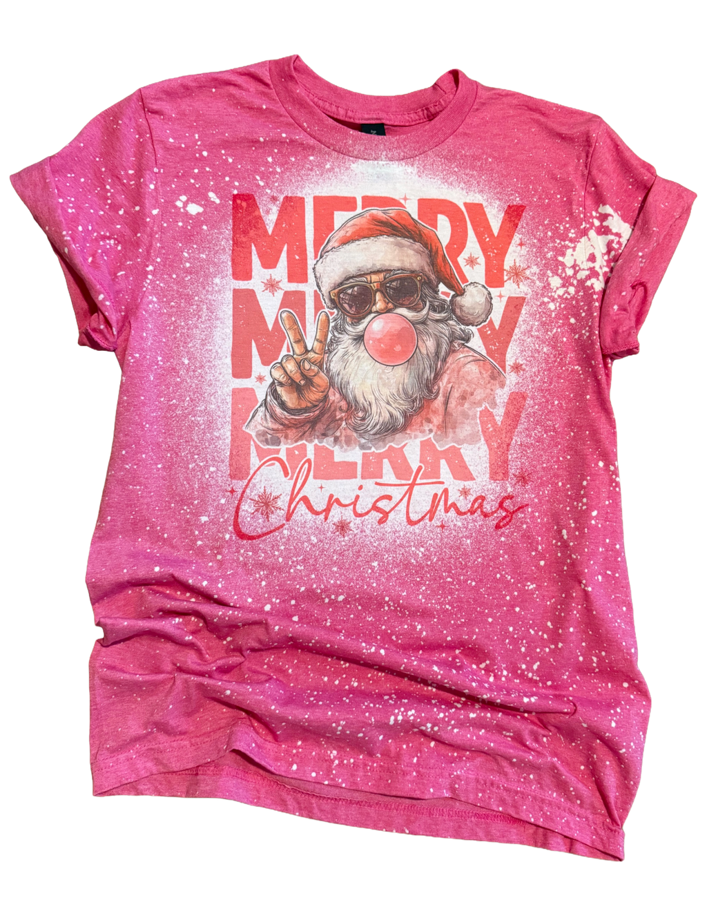 Santa Bubblegum Merry Christmas Bleached - Adult & Kids T-Shirts, Sweatshirts & Hoodies apparel design preview 1