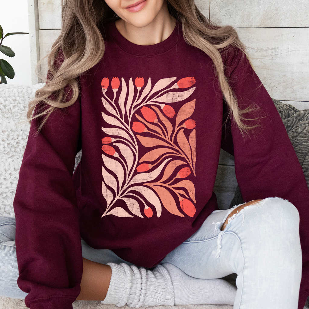 Red Tulip Flower Pattern, Vintage Boho, Nature - Adult & Kids T-Shirts, Sweatshirts & Hoodies apparel design preview 1
