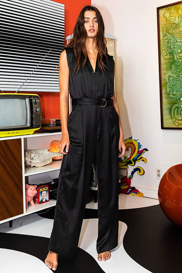 IR5317 Zip Up Silky Cargo Jumpsuit with Waist Belt - Adult & Kids T-Shirts, Sweatshirts & Hoodies apparel design preview 1