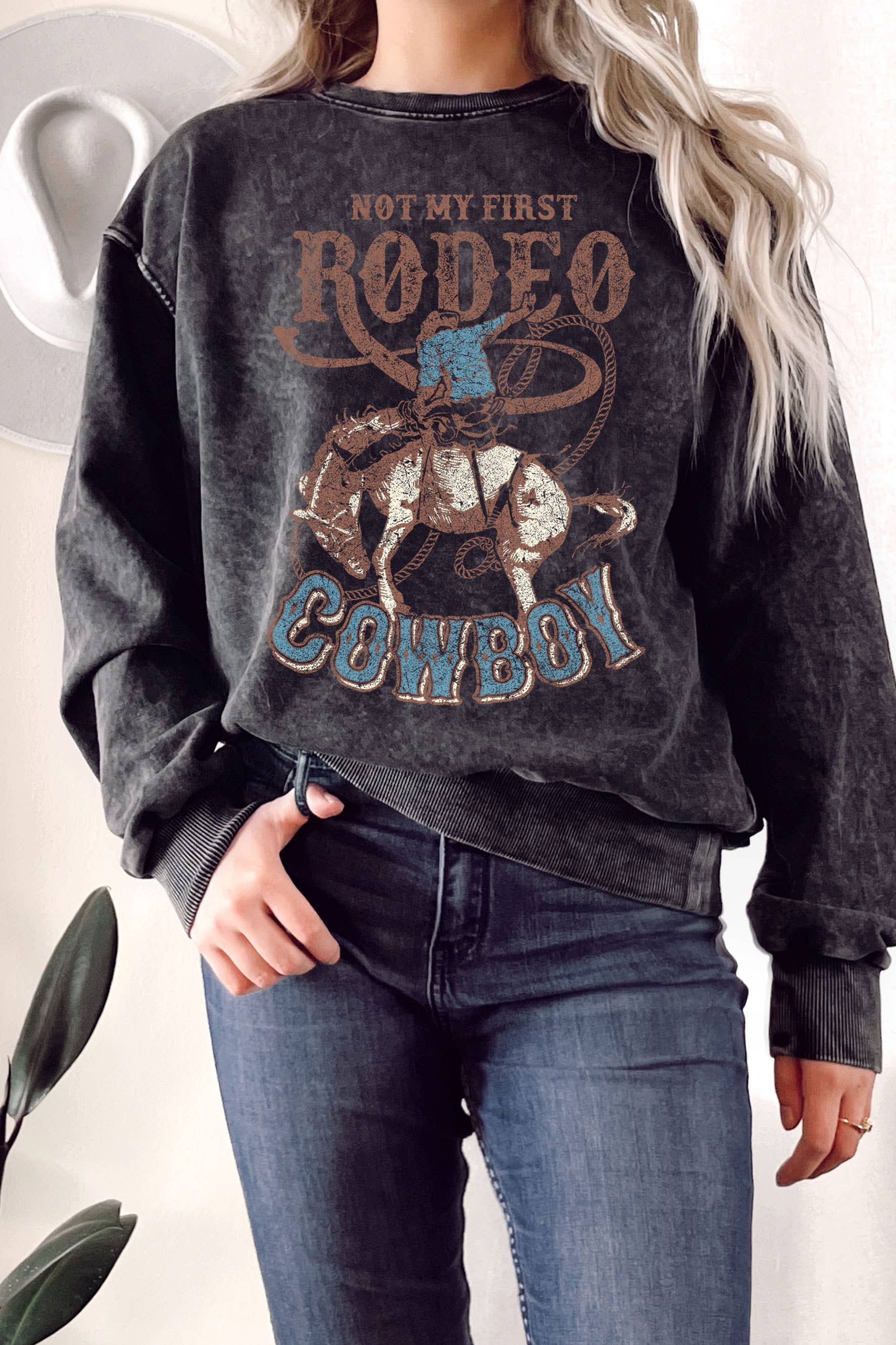 Not My First Rodeo Cowboy Mineral Graphix Terry - Adult & Kids T-Shirts, Sweatshirts & Hoodies apparel design preview 1