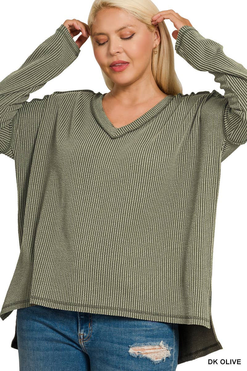 0815 Plus Raised Rib Hi Low V Neck Top SI-28344 - Adult & Kids T-Shirts, Sweatshirts & Hoodies apparel design preview 1