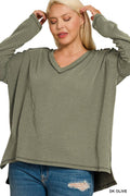 0815 Plus Raised Rib Hi Low V Neck Top SI-28344 - Adult & Kids T-Shirts, Sweatshirts & Hoodies apparel design preview 1