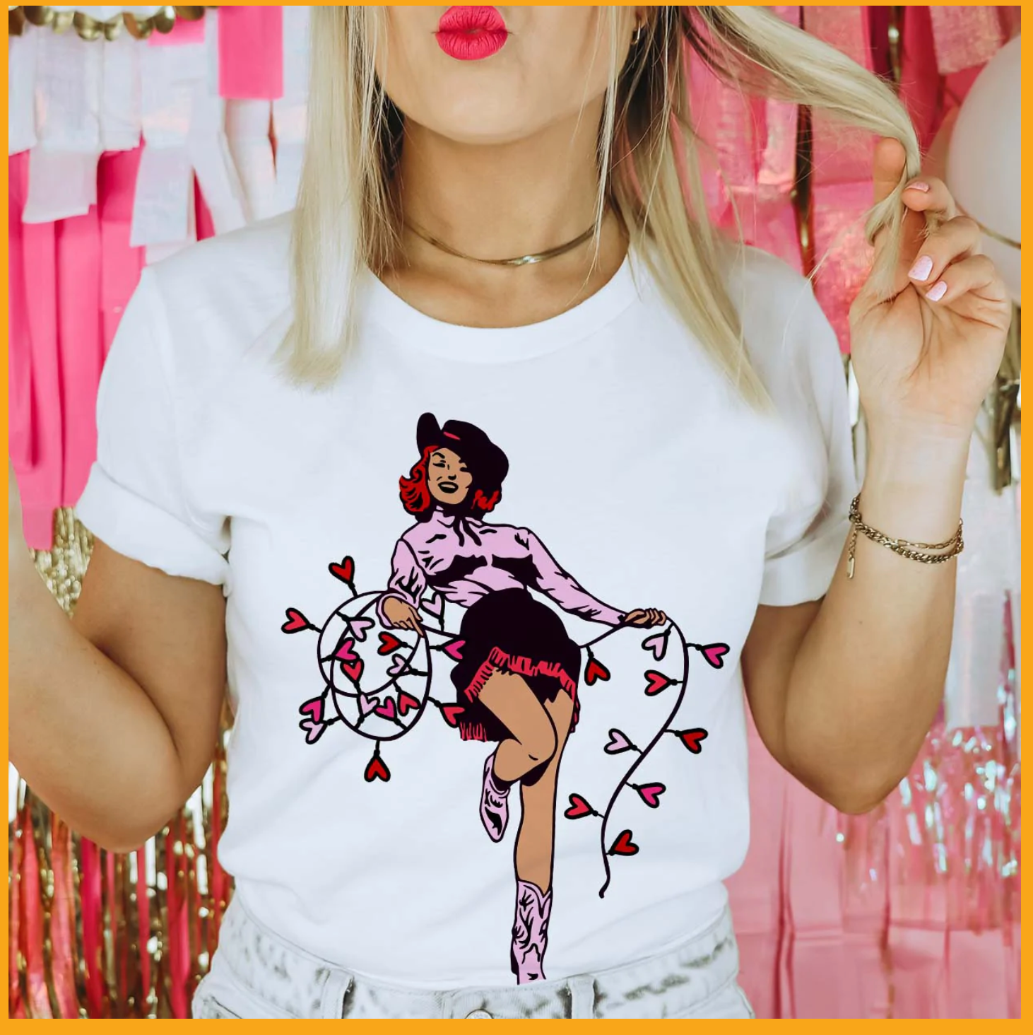Valentine Cowgirl- White - Adult & Kids T-Shirts, Sweatshirts & Hoodies apparel design preview 1