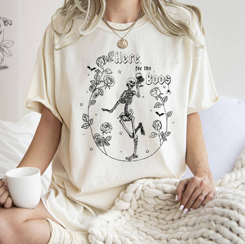 Here For the Boos Retro Halloween Black Print - Adult & Kids T-Shirts, Sweatshirts & Hoodies apparel design preview 1