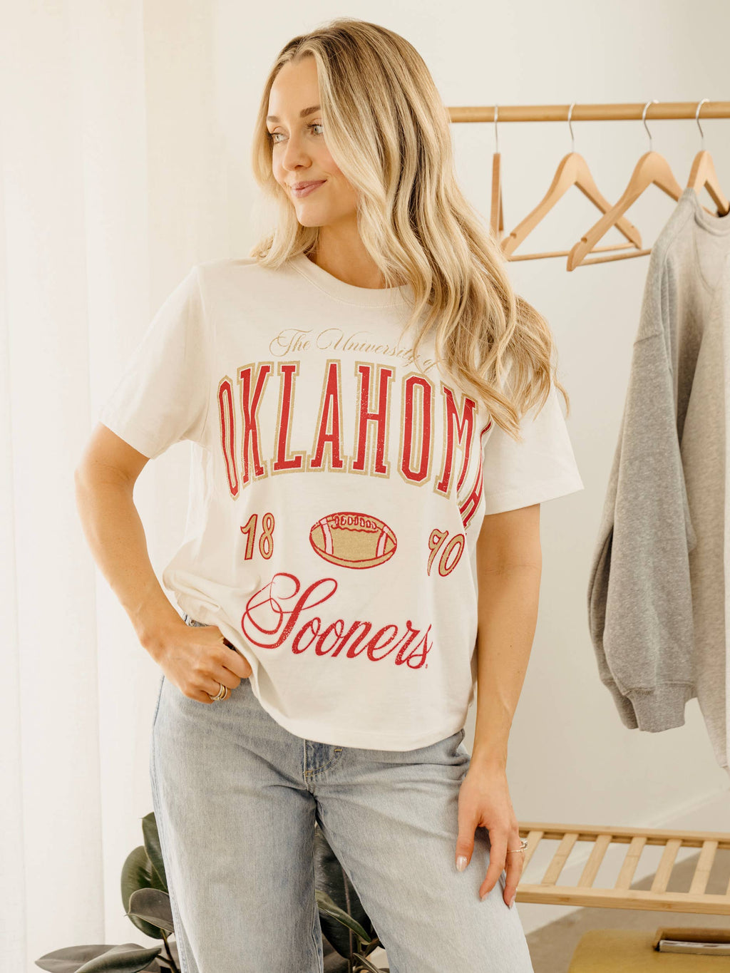 Ou Oklahoma Sooners Wave Arch Off White Thrifted - Adult & Kids T-Shirts, Sweatshirts & Hoodies apparel design preview 1