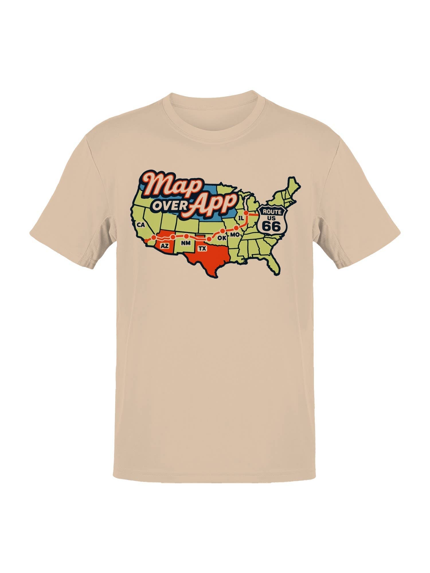 Roadtrip USA Map Over App Route 66 Escapade Men's - Adult & Kids T-Shirts, Sweatshirts & Hoodies apparel design preview 1