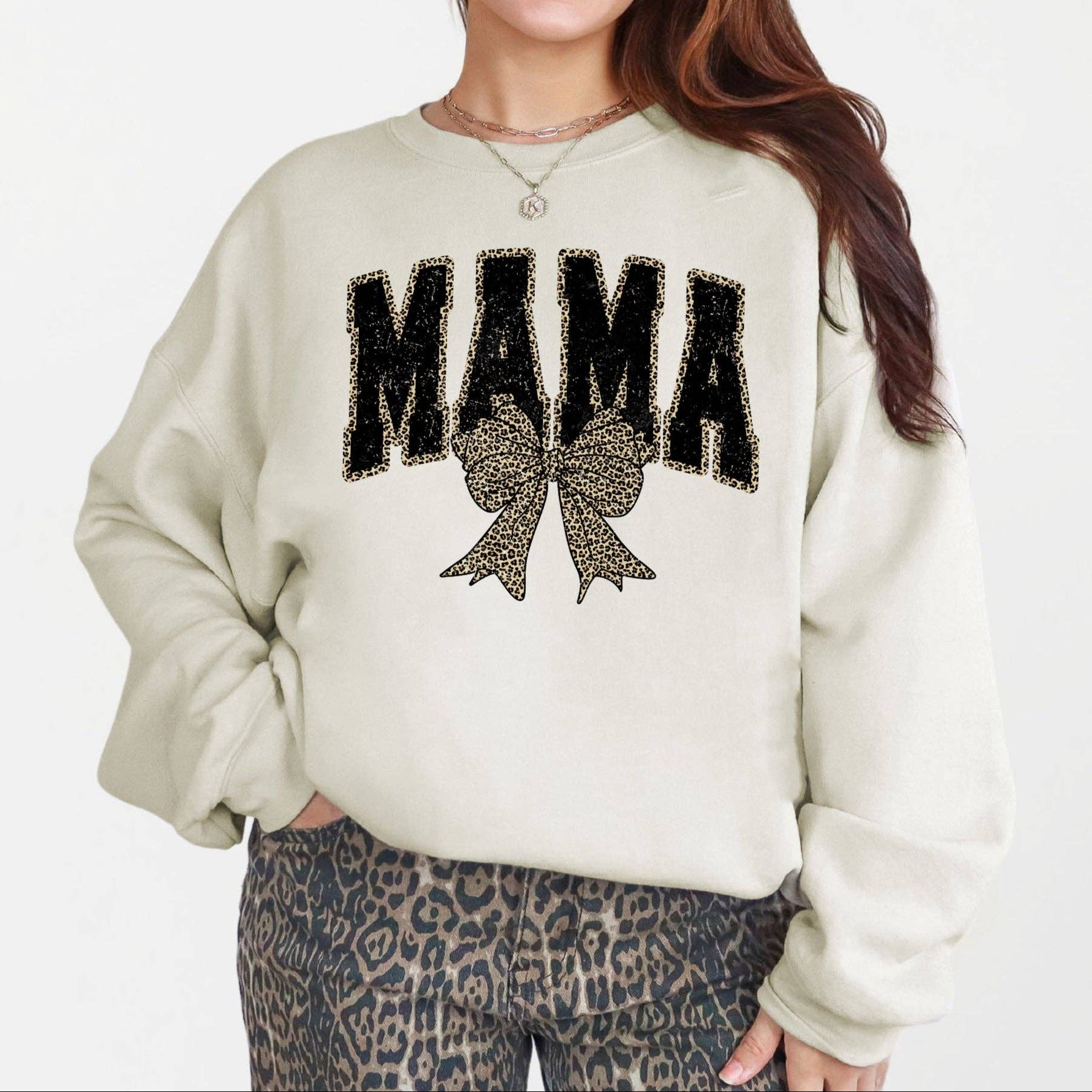 Mama, Black Leopard Print Bow Ribbon Mother's Day - Adult & Kids T-Shirts, Sweatshirts & Hoodies apparel design preview 1