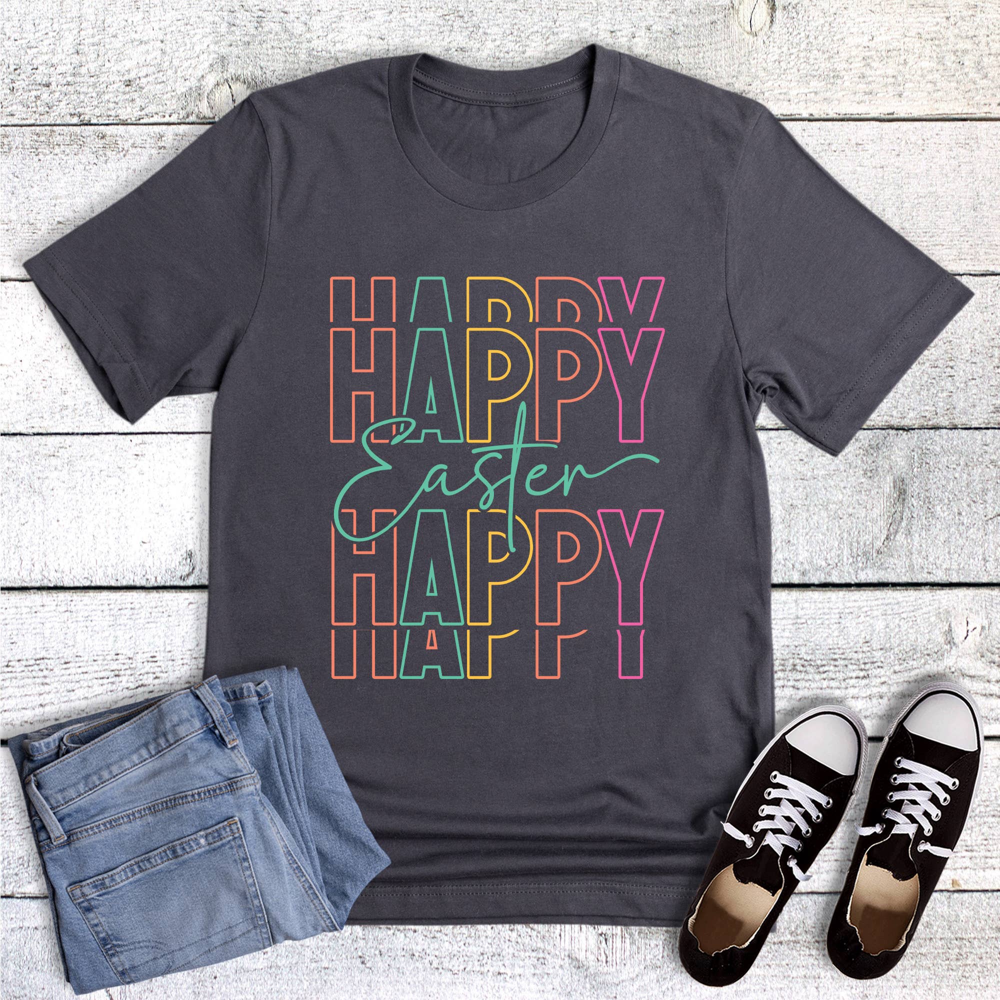 Easter Happy Stacked Quad Graphic - Adult & Kids T-Shirts, Sweatshirts & Hoodies apparel design preview 1