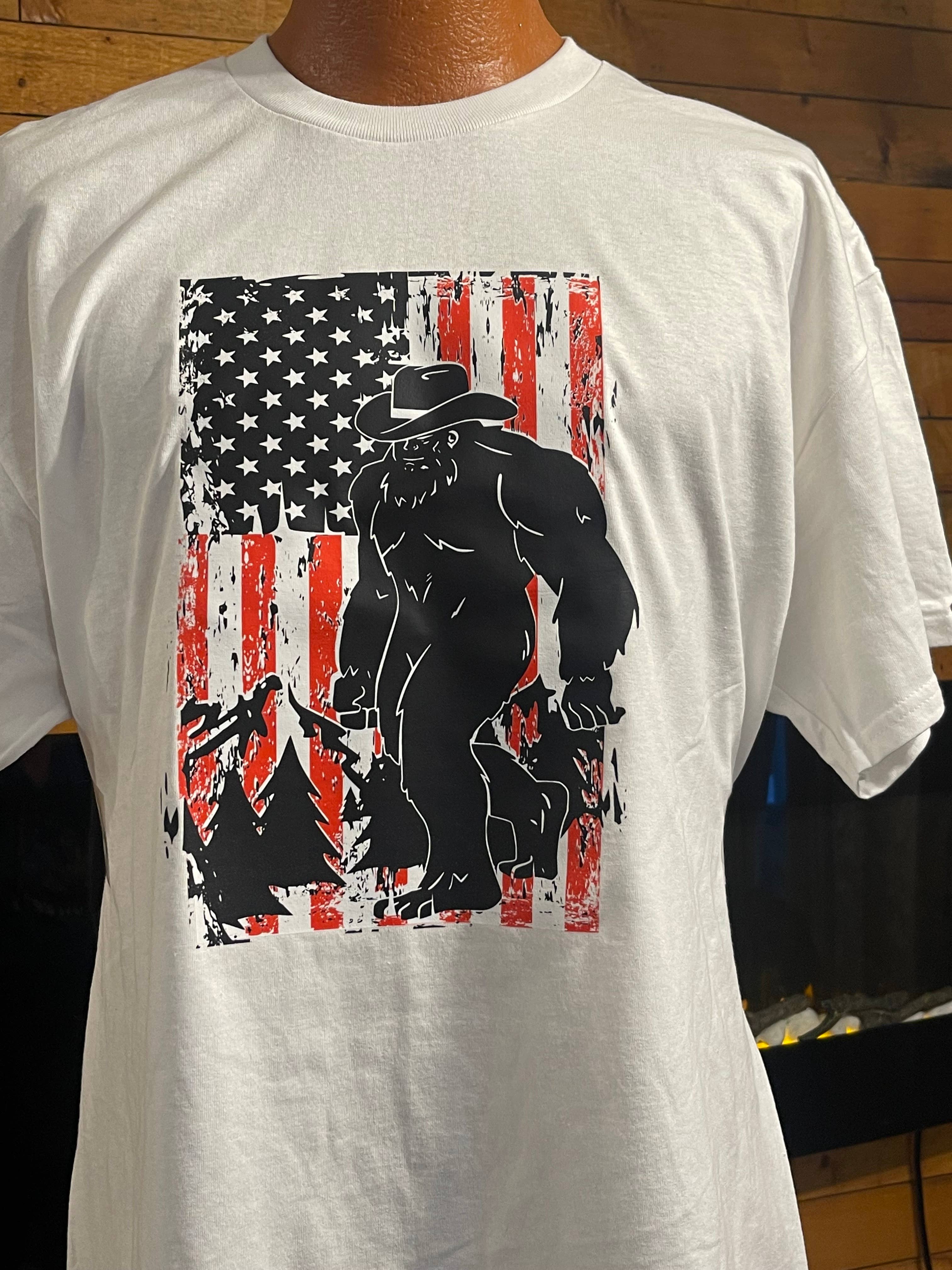 Patriotic Bigfoot Us Flag (White) - Adult & Kids T-Shirts, Sweatshirts & Hoodies apparel design preview 1