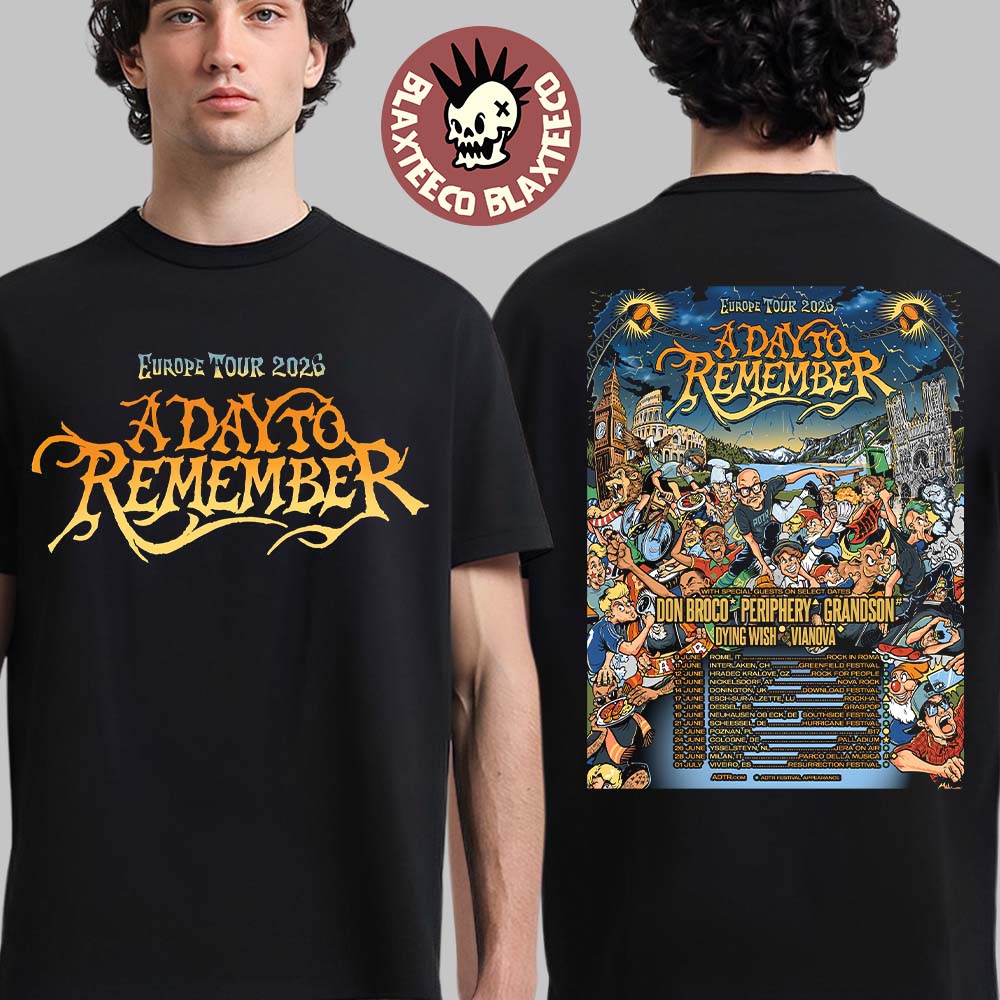 A Day To Remember Europe Tour 2026 Schedule Dates Two - Adult & Kids T-Shirts, Sweatshirts & Hoodies apparel design preview 1