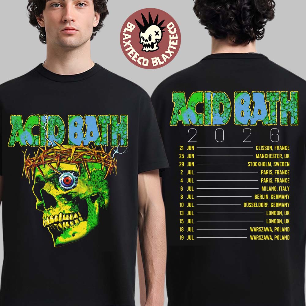 Acid Bath 2026 EU And UK Tour Merch Green Skull With - Adult & Kids T-Shirts, Sweatshirts & Hoodies apparel design preview 1