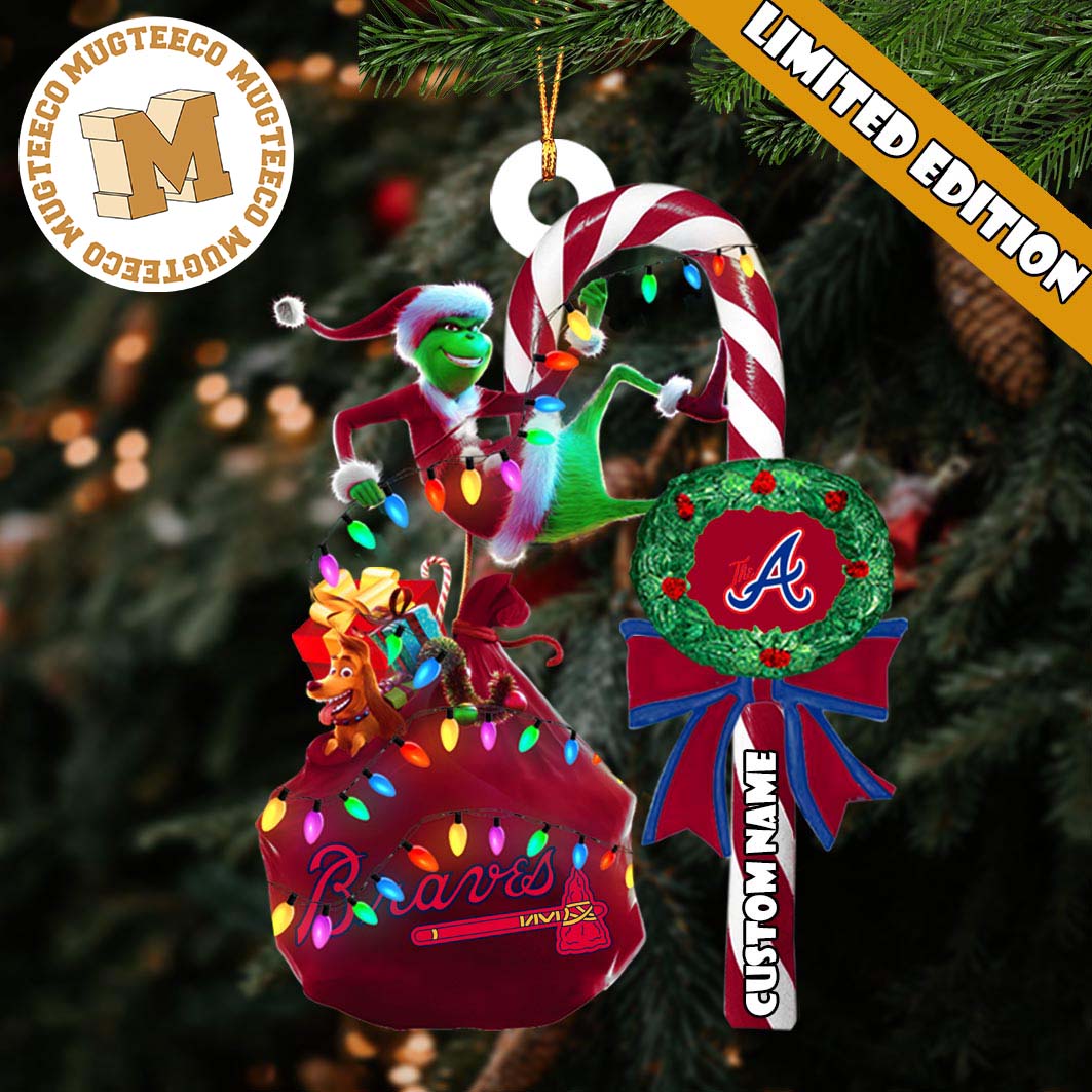 Atlanta Braves MLB Grinch Candy Cane Personalized - Adult & Kids T-Shirts, Sweatshirts & Hoodies apparel design preview 1