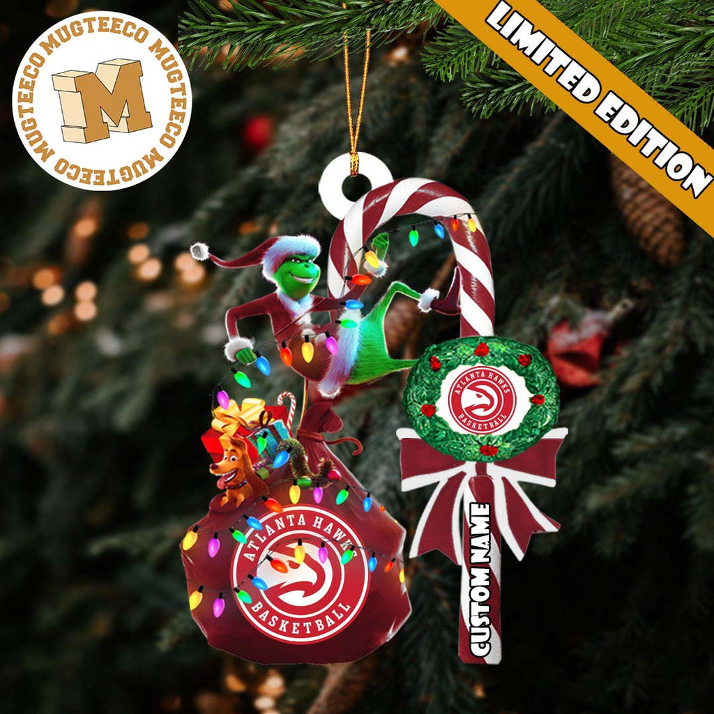 Atlanta Hawks NBA Grinch Candy Cane Personalized Xmas - Adult & Kids T-Shirts, Sweatshirts & Hoodies apparel design preview 1