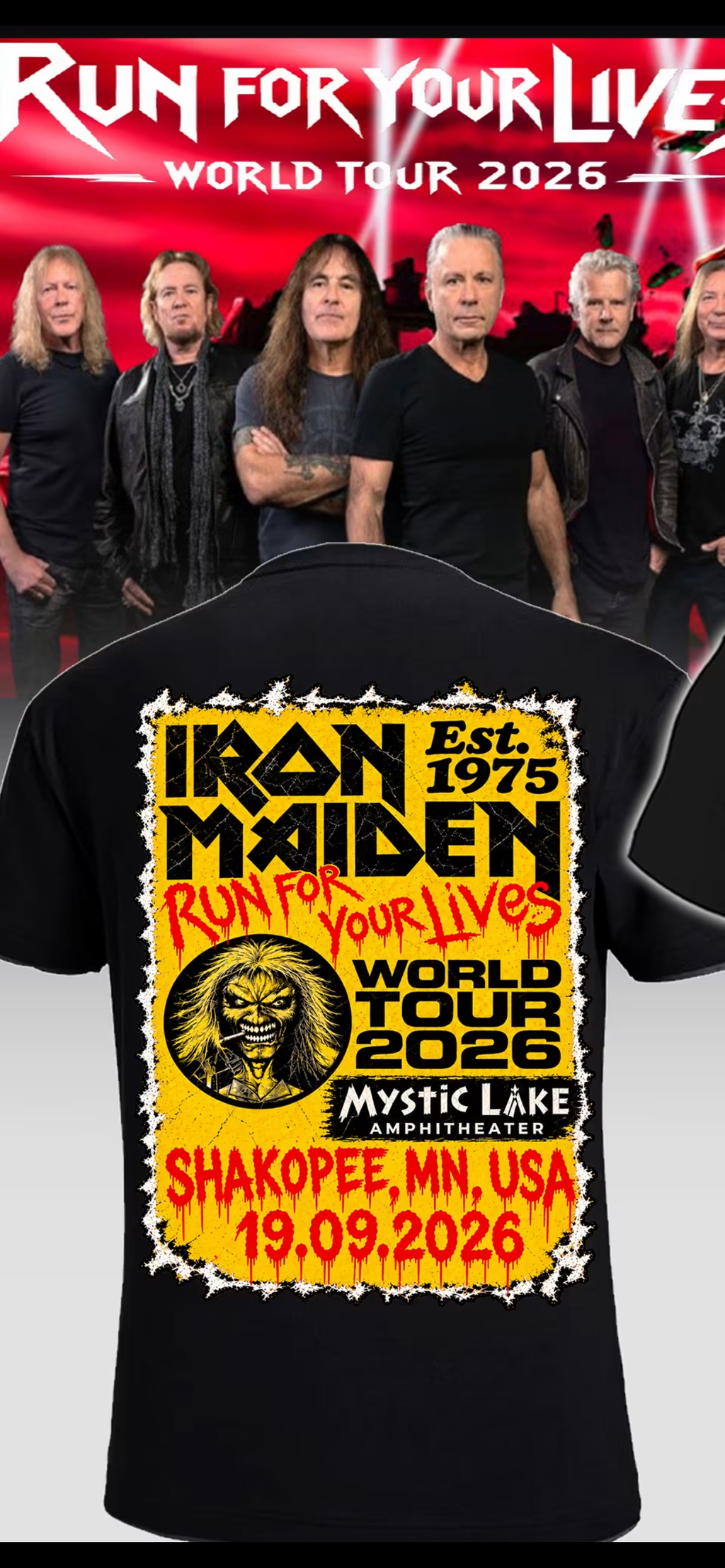 Iron Maiden & Megadeth Run For Your Lives World Tour 2026 Shakopee MN September 19 Double-Sided Graphic T-Shirt
