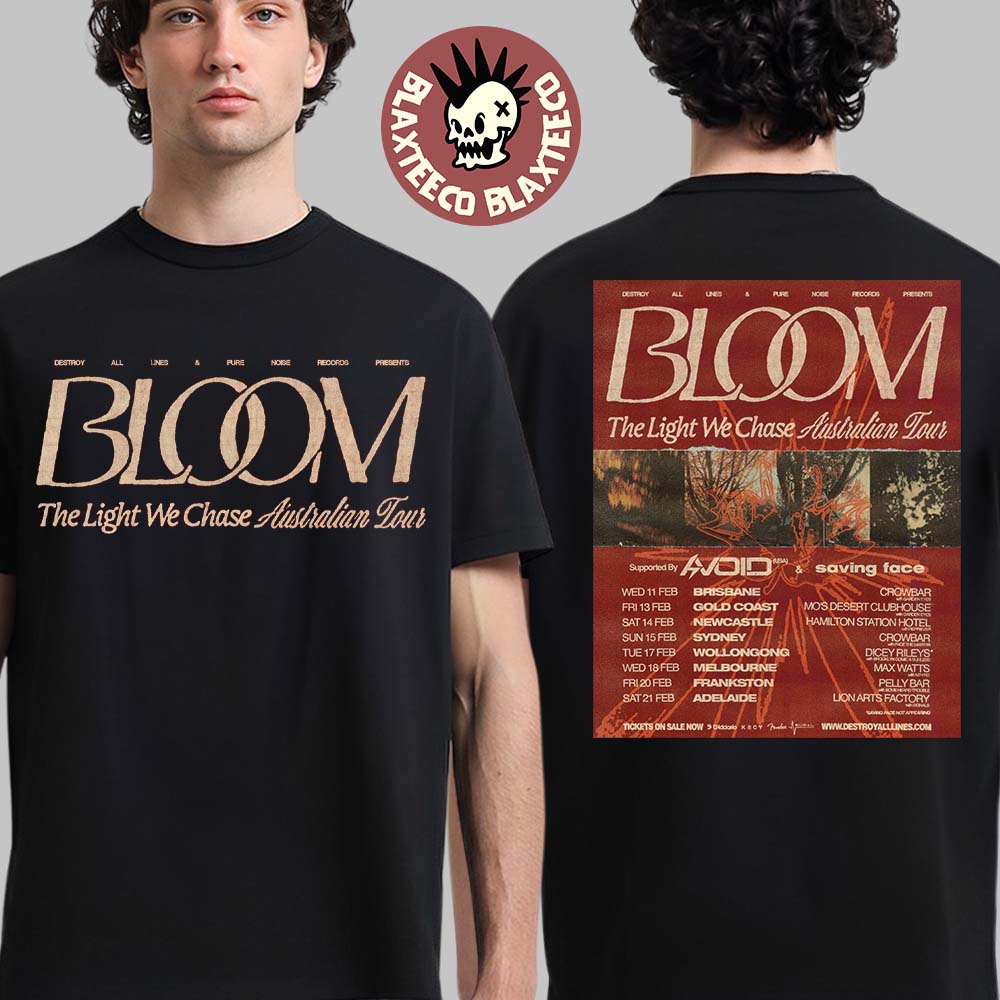 Bloom The Light We Chase Australian Tour 2026 - Adult & Kids T-Shirts, Sweatshirts & Hoodies apparel design preview 1