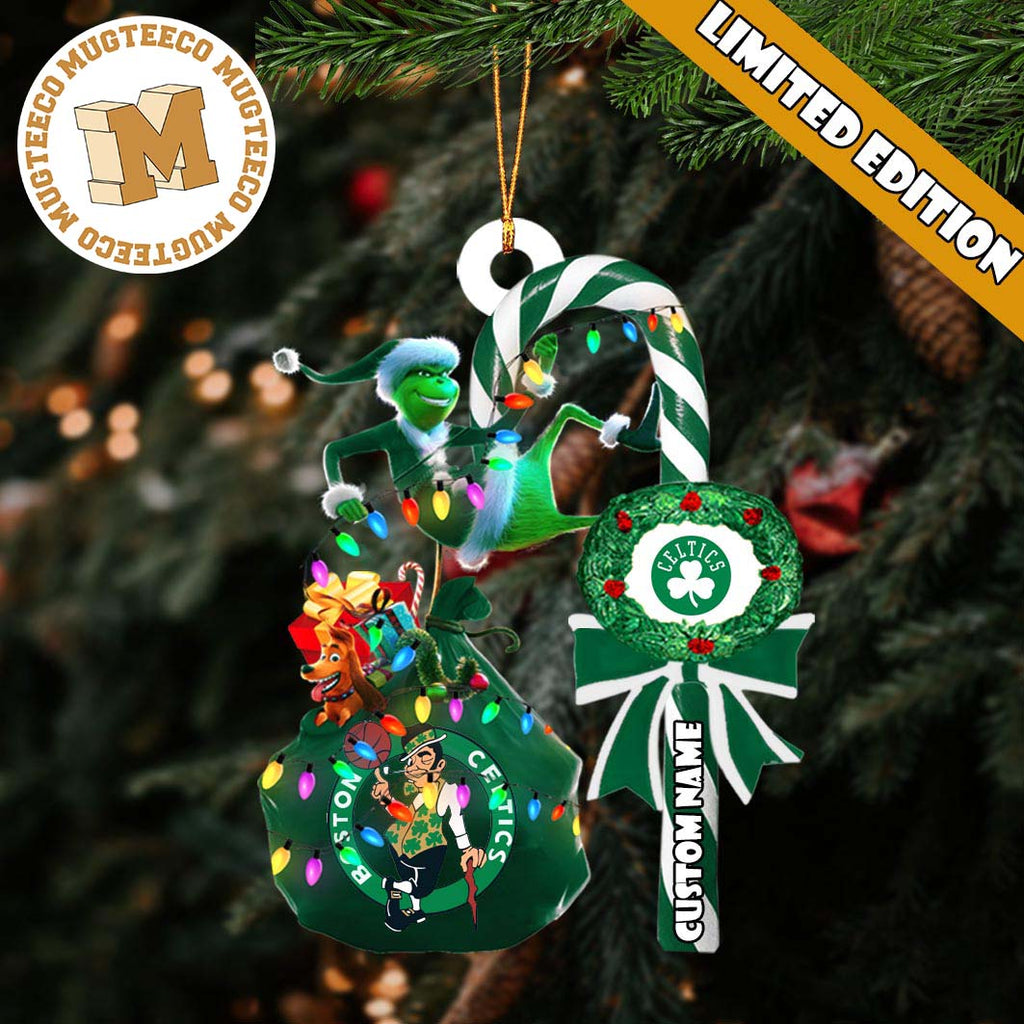 Boston Celtics NBA Grinch Candy Cane Personalized - Adult & Kids T-Shirts, Sweatshirts & Hoodies apparel design preview 1