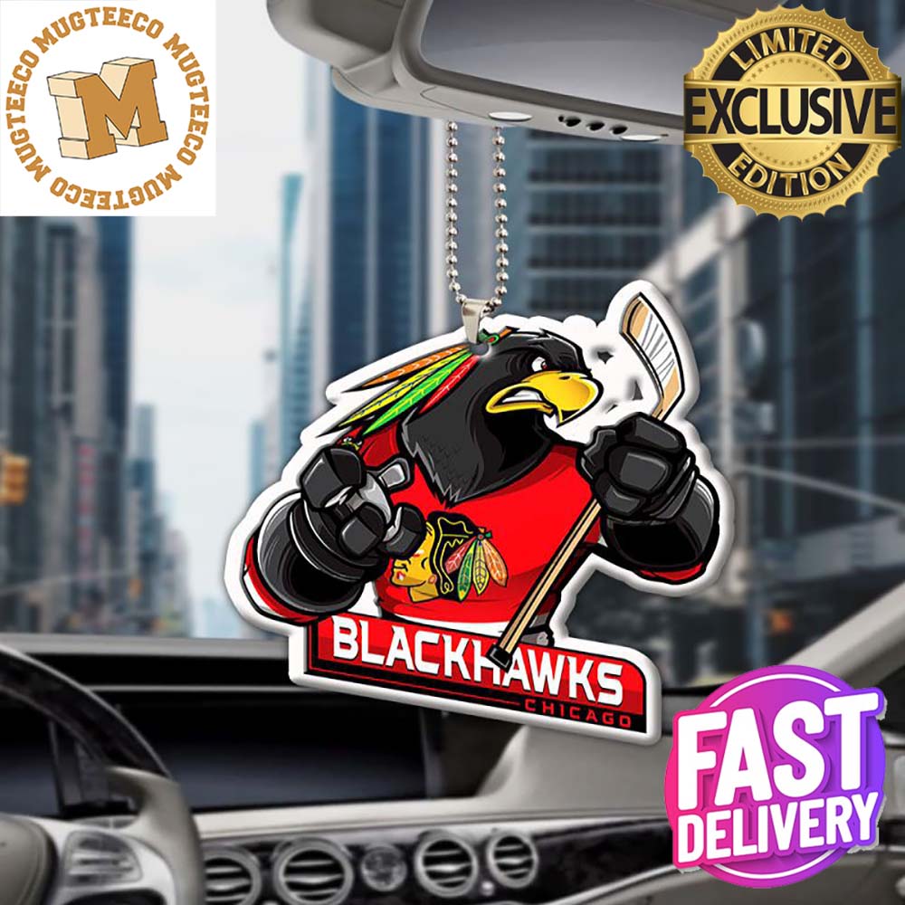 Chicago Blackhawks NHL Mascot Christmas Car - Adult & Kids T-Shirts, Sweatshirts & Hoodies apparel design preview 1