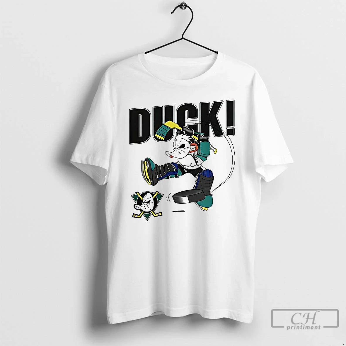 Classic Anaheim Mighty Ducks Mascot Playing Hockey - Adult & Kids T-Shirts, Sweatshirts & Hoodies apparel design preview 1