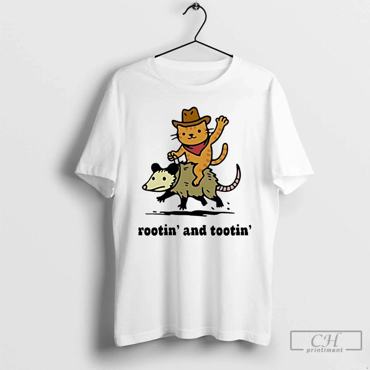 Classic Cowboy Cat Riding Possum Rootin And Tootin - Adult & Kids T-Shirts, Sweatshirts & Hoodies apparel design preview 1