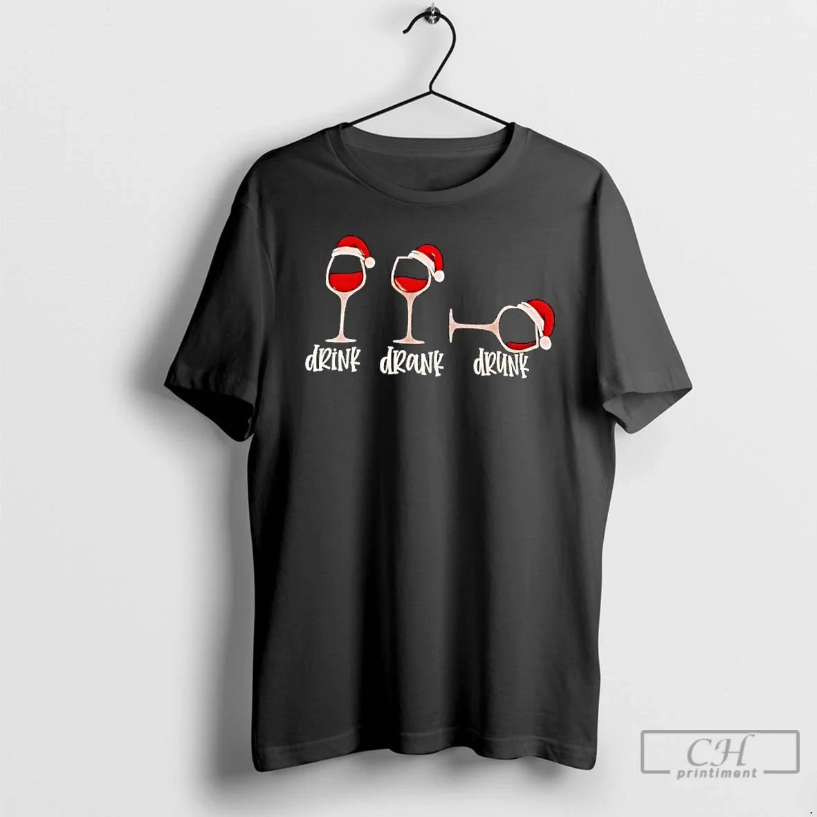 Classic Drink Drank Drunk Three Wine Glasses Santa - Adult & Kids T-Shirts, Sweatshirts & Hoodies apparel design preview 1