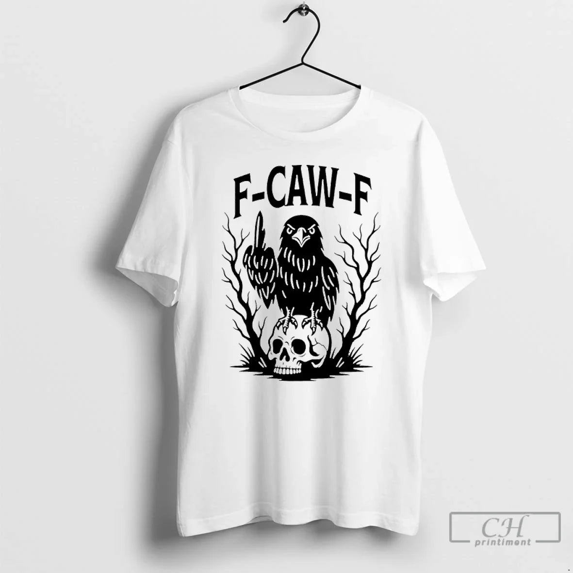 Classic F Caw Gothic Raven Middle Finger - Adult & Kids T-Shirts, Sweatshirts & Hoodies apparel design preview 1