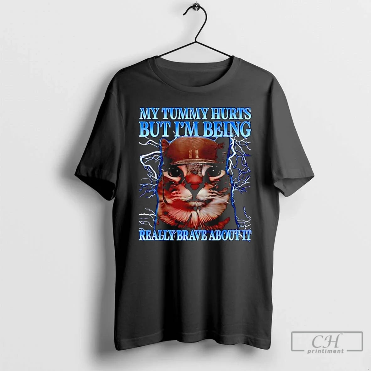 Classic Funny Cat Humor Saying My Tummy Hurts Meme - Adult & Kids T-Shirts, Sweatshirts & Hoodies apparel design preview 1