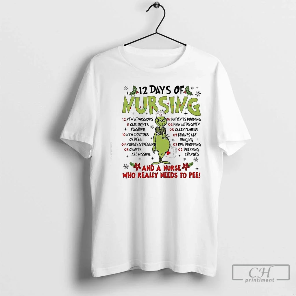 Classic Grinch 12 Days Of Nursing And A Nurse Who - Adult & Kids T-Shirts, Sweatshirts & Hoodies apparel design preview 1
