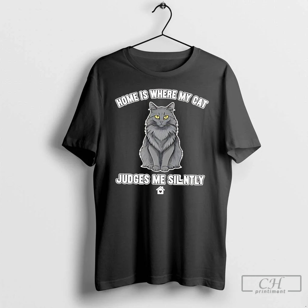 Classic Home Is Where My Cat Judges Me Silently - Adult & Kids T-Shirts, Sweatshirts & Hoodies apparel design preview 1