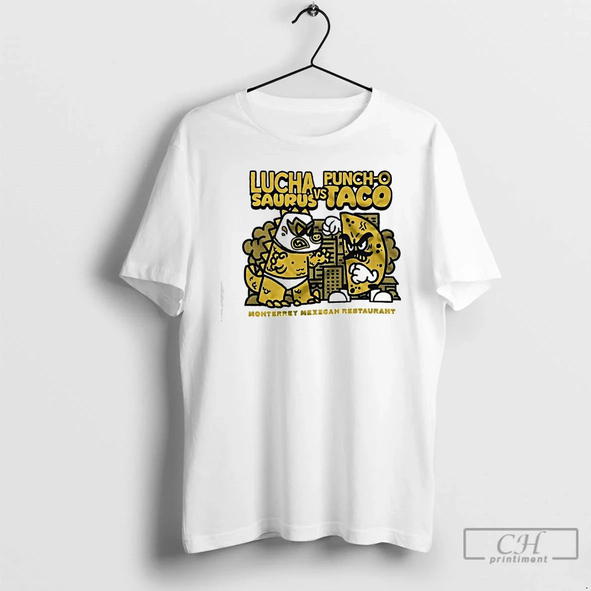 Classic Lucha Punch O Saurus Vs Taco Monterrey - Adult & Kids T-Shirts, Sweatshirts & Hoodies apparel design preview 1