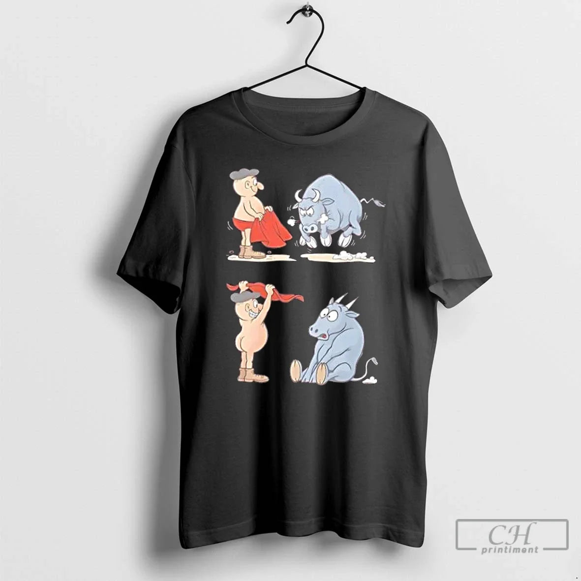 Classic Matador Bullfighter Naked Gag Cartoon - Adult & Kids T-Shirts, Sweatshirts & Hoodies apparel design preview 1