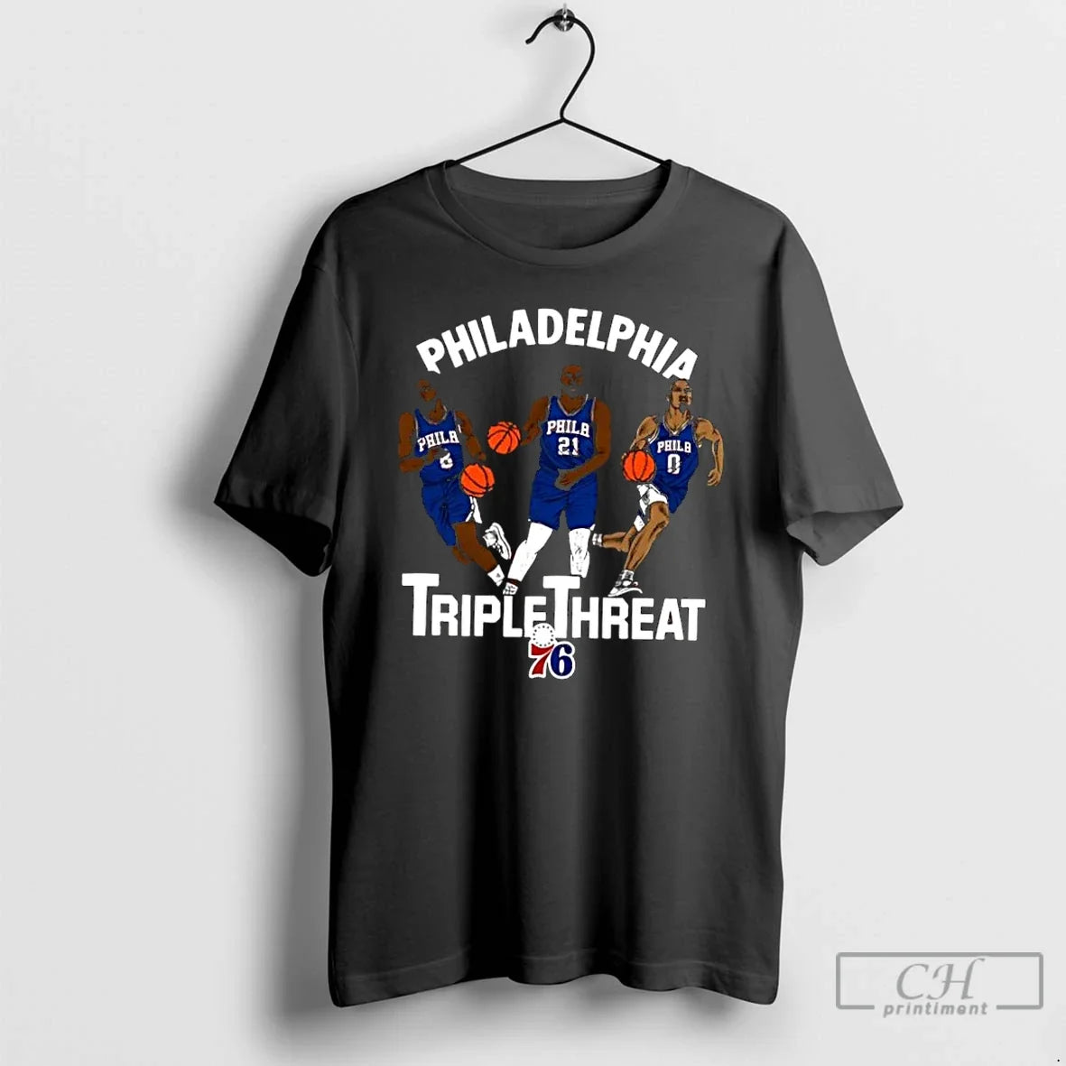 Classic Philadelphia 76ers Triple Threat Player - Adult & Kids T-Shirts, Sweatshirts & Hoodies apparel design preview 1