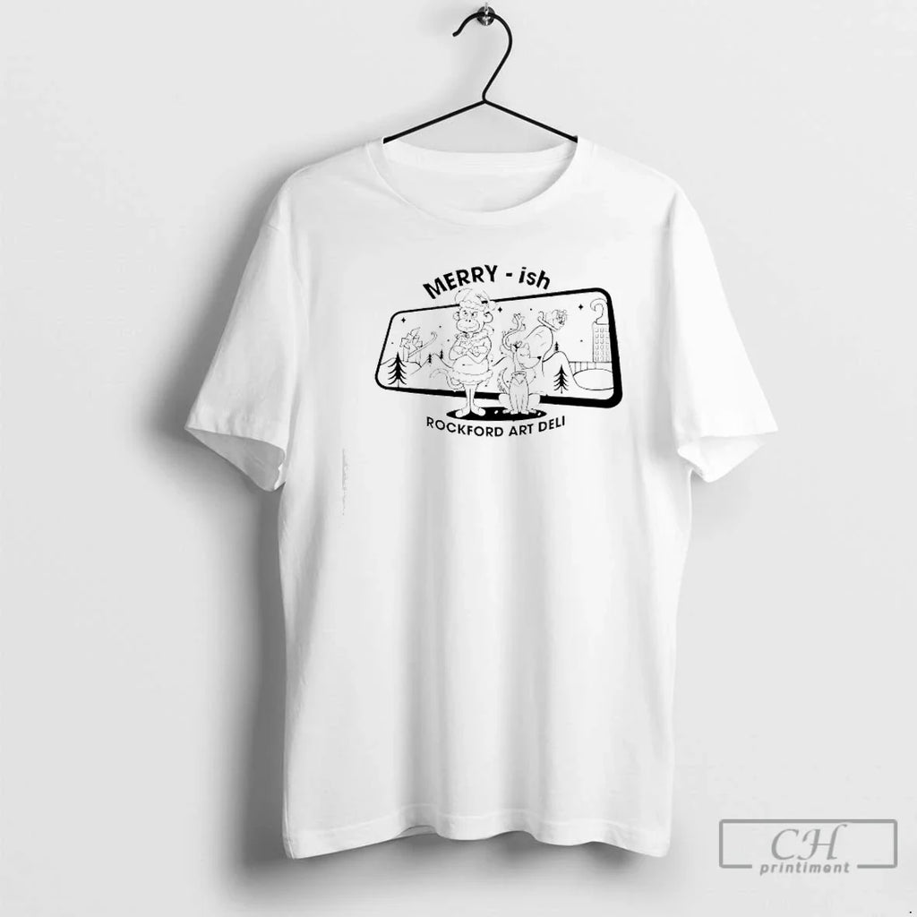 Classic Rockford Art Deli Merry Ish Holiday Monkey - Adult & Kids T-Shirts, Sweatshirts & Hoodies apparel design preview 1