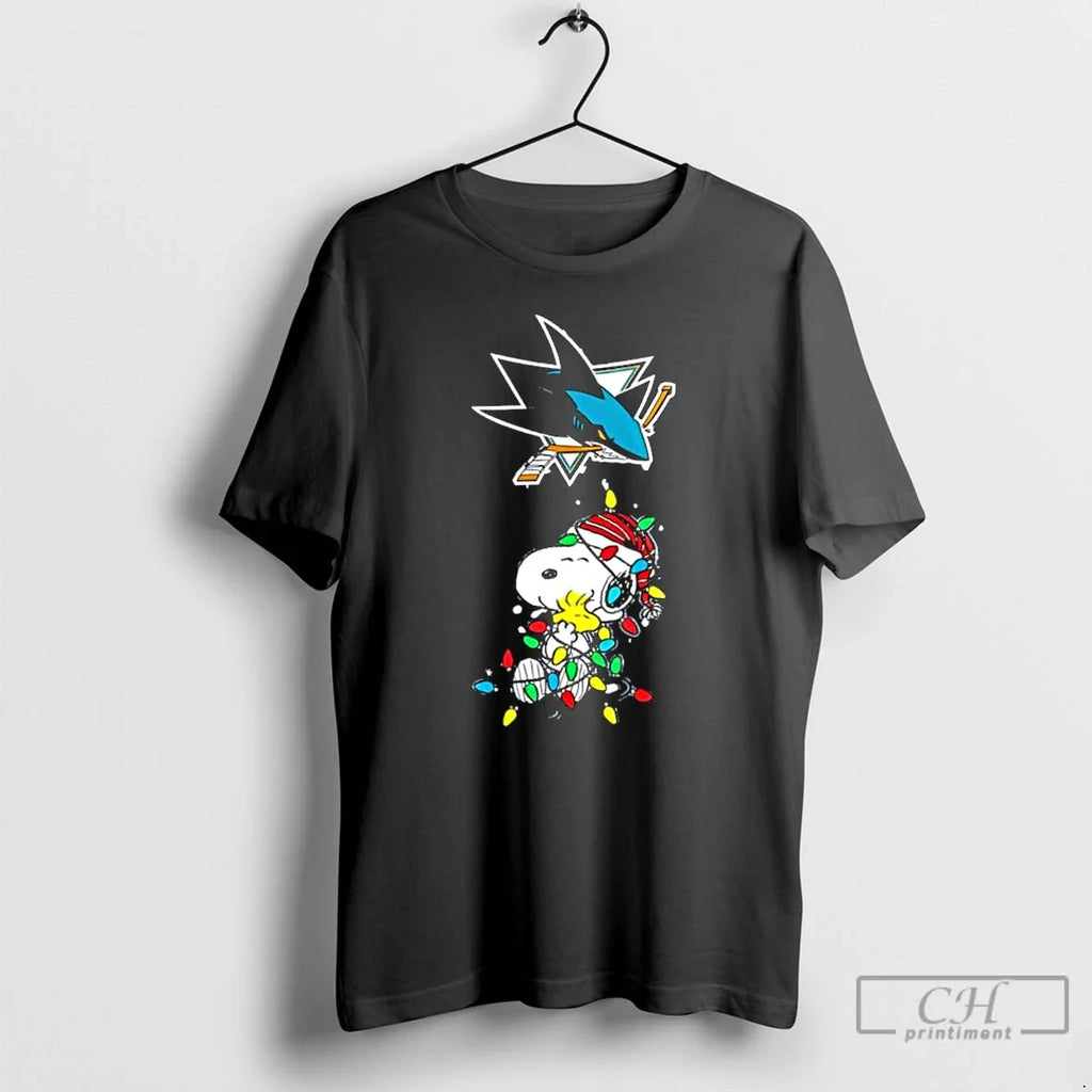 Classic San Jose Sharks Peanuts Christmas Night 2025 - Adult & Kids T-Shirts, Sweatshirts & Hoodies apparel design preview 1