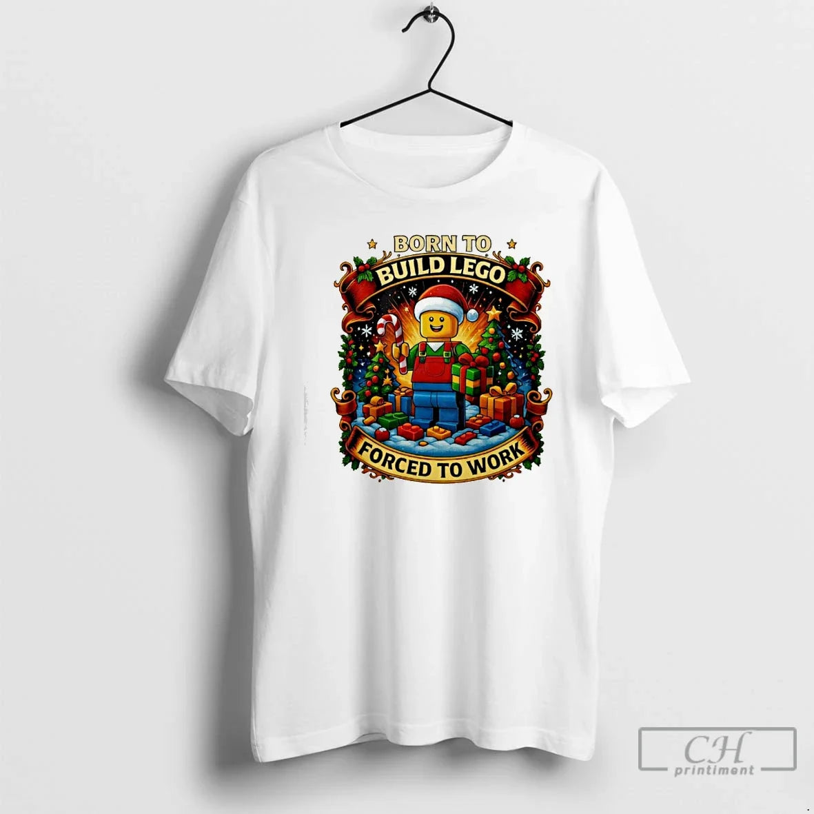Classic Santa Lego Born To Build Forced Work - Adult & Kids T-Shirts, Sweatshirts & Hoodies apparel design preview 1