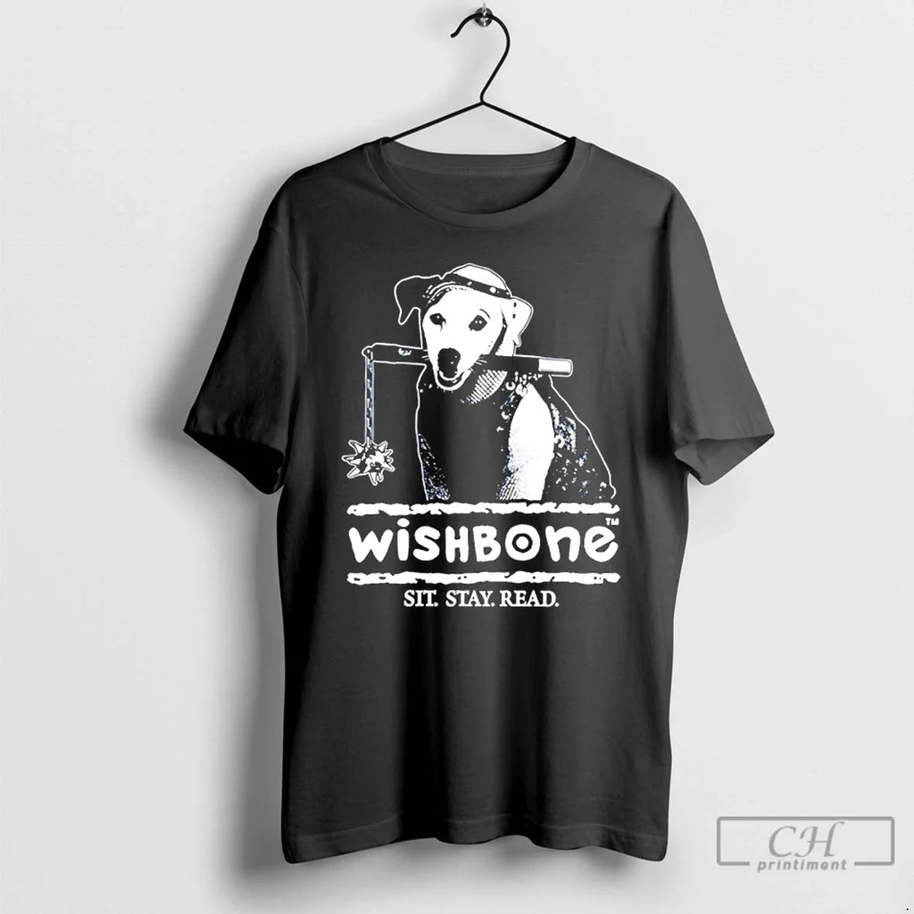 Classic Wishbone Sit Stay Read Dog - Adult & Kids T-Shirts, Sweatshirts & Hoodies apparel design preview 1