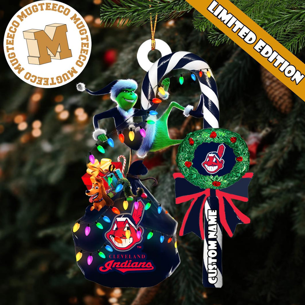Cleveland Indians MLB Grinch Candy Cane Personalized - Adult & Kids T-Shirts, Sweatshirts & Hoodies apparel design preview 1