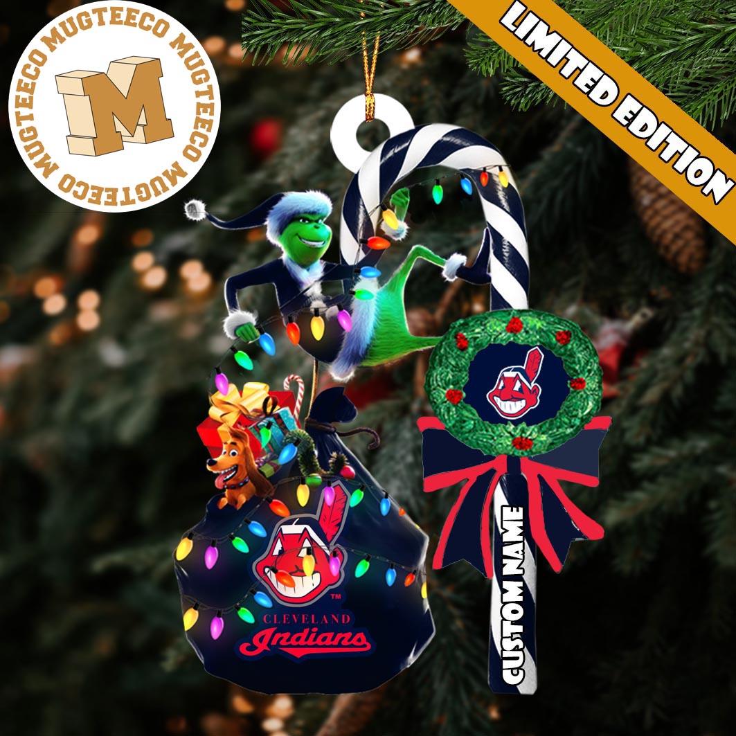 Cleveland Indians MLB Grinch Candy Cane Personalized - Adult & Kids T-Shirts, Sweatshirts & Hoodies apparel design preview 1