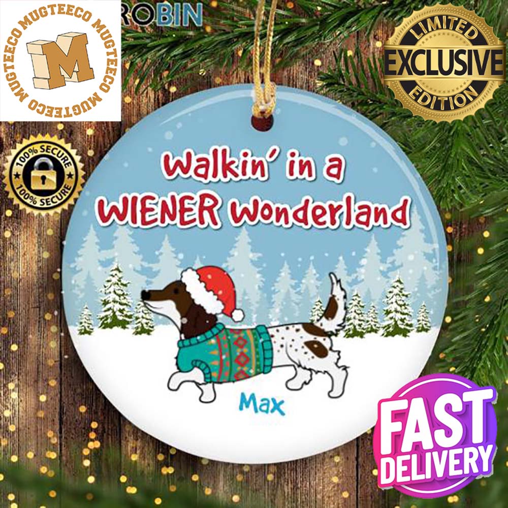Dachshund Christmas Walkin' in a Wiener Wonderland - Adult & Kids T-Shirts, Sweatshirts & Hoodies apparel design preview 1