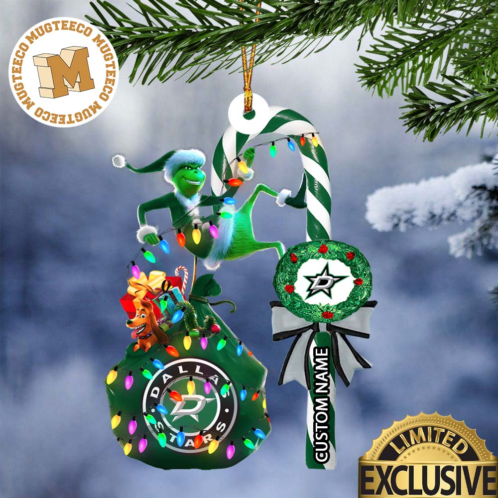 Dallas Stars NHL Grinch Candy Cane Personalized Xmas - Adult & Kids T-Shirts, Sweatshirts & Hoodies apparel design preview 1