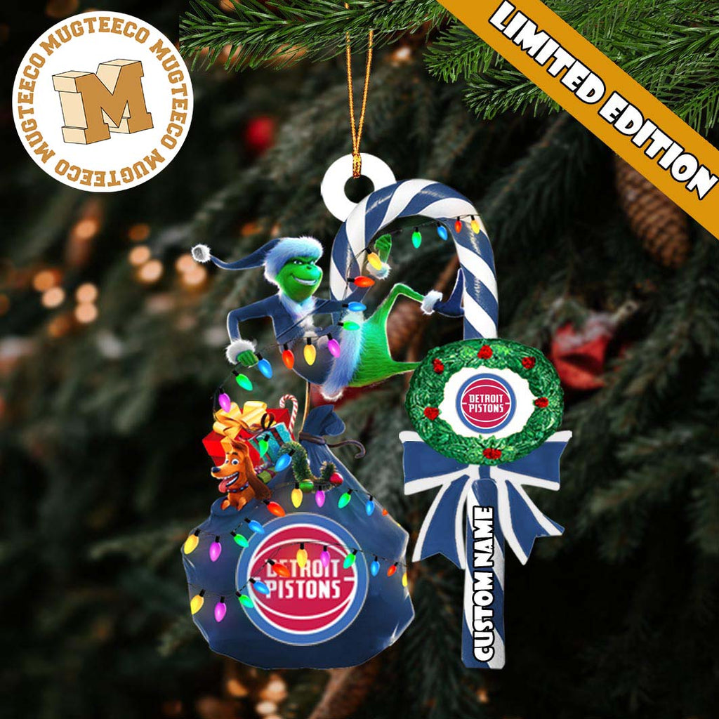Detroit Pistons NBA Grinch Candy Cane Personalized - Adult & Kids T-Shirts, Sweatshirts & Hoodies apparel design preview 1