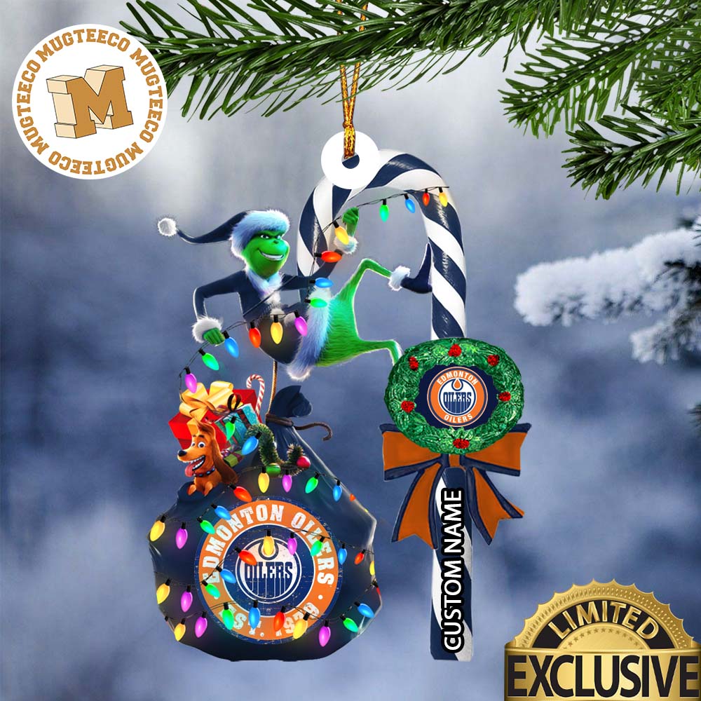 Edmonton Oilers NHL Grinch Candy Cane Personalized - Adult & Kids T-Shirts, Sweatshirts & Hoodies apparel design preview 1
