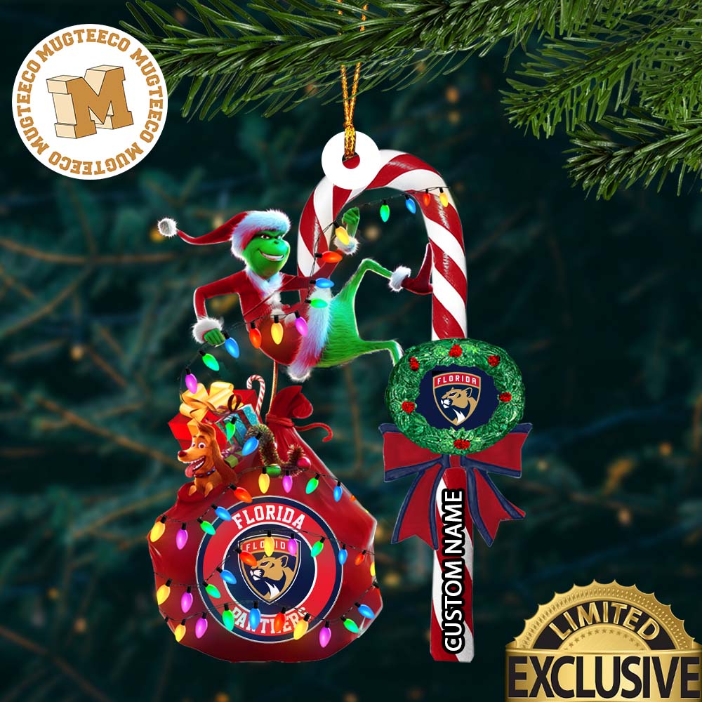 Florida Panthers NHL Grinch Candy Cane Personalized - Adult & Kids T-Shirts, Sweatshirts & Hoodies apparel design preview 1