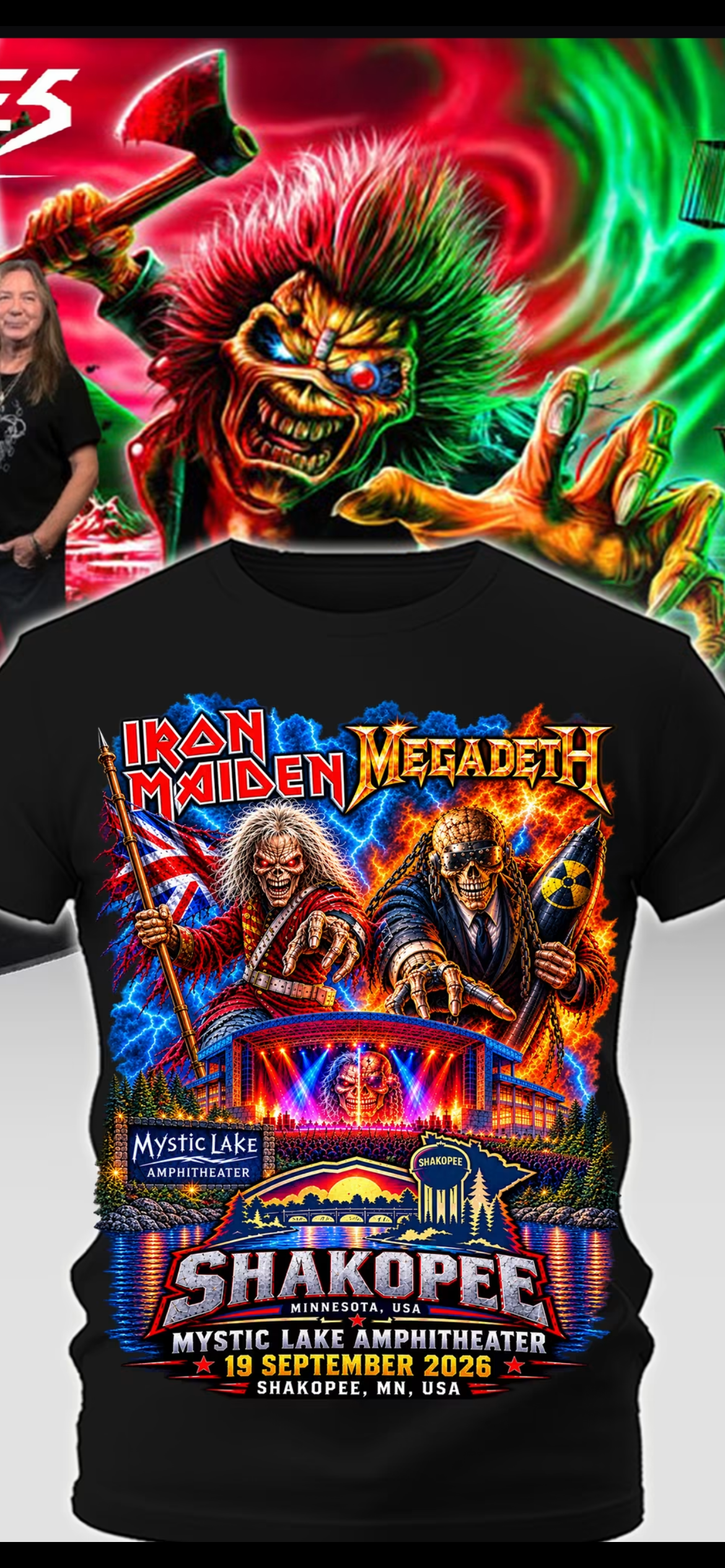 Iron Maiden & Megadeth Run For Your Lives World Tour 2026 Shakopee MN September 19 Double-Sided Graphic T-Shirt
