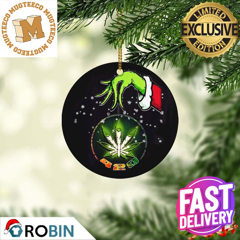 Grinch Santa Hand Holding Cannabis Marijuana Weed 420 - Adult & Kids T-Shirts, Sweatshirts & Hoodies apparel design preview 1