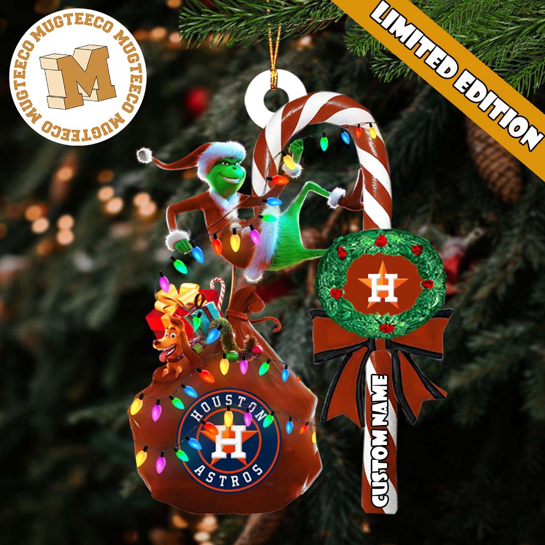 Houston Astros MLB Grinch Candy Cane Personalized - Adult & Kids T-Shirts, Sweatshirts & Hoodies apparel design preview 1