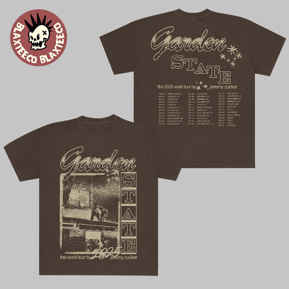 Jeremy Zucker The 2025 World Tour Garden State Brown - Adult & Kids T-Shirts, Sweatshirts & Hoodies apparel design preview 1