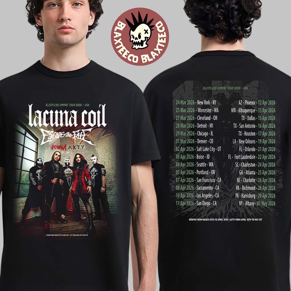 Lacuna Coil Sleepless Empire Tour 2026 North America - Adult & Kids T-Shirts, Sweatshirts & Hoodies apparel design preview 1