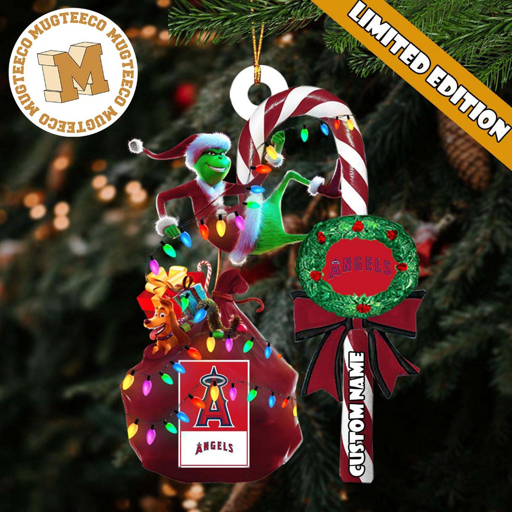 Los Angeles Angels MLB Grinch Candy Cane Personalized - Adult & Kids T-Shirts, Sweatshirts & Hoodies apparel design preview 1