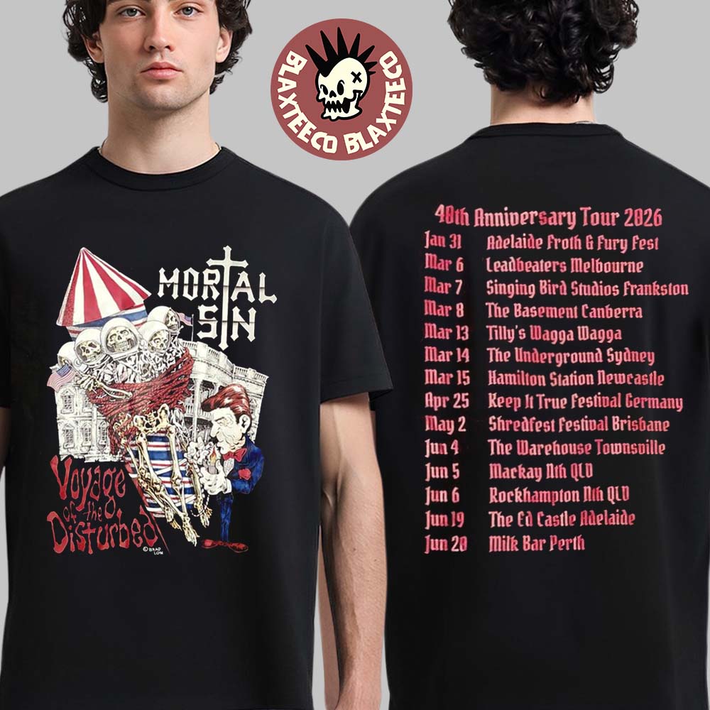 Mortal Sin 48th Anniversary Tour 2026 Australia Merch - Adult & Kids T-Shirts, Sweatshirts & Hoodies apparel design preview 1