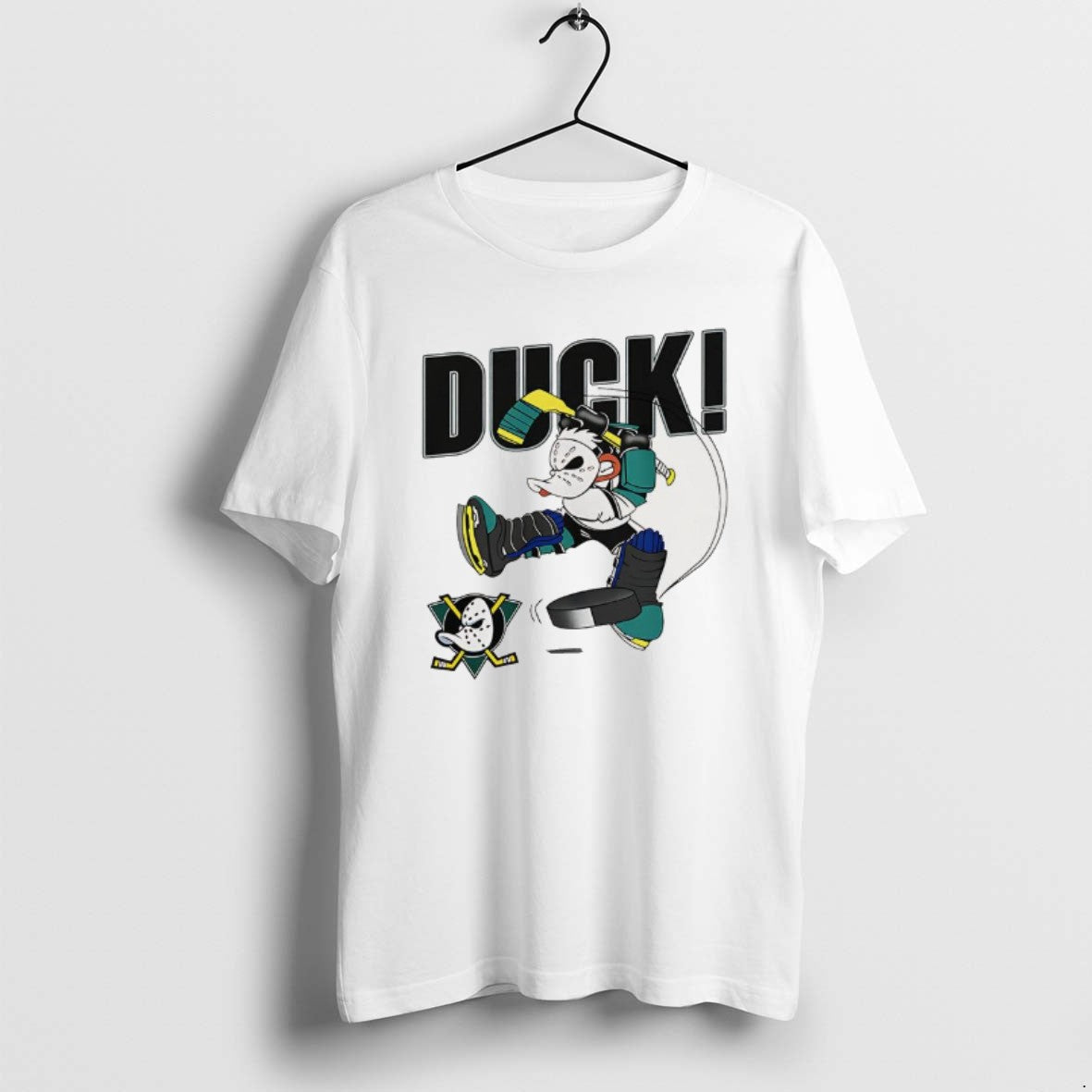 Official Anaheim Mighty Ducks Mascot Playing Hockey - Adult & Kids T-Shirts, Sweatshirts & Hoodies apparel design preview 1